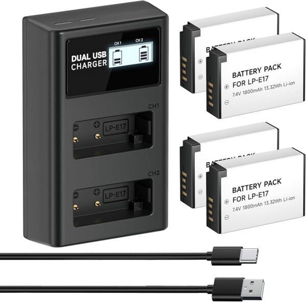 Paquete de 4 baterías LP-E17 y cargador