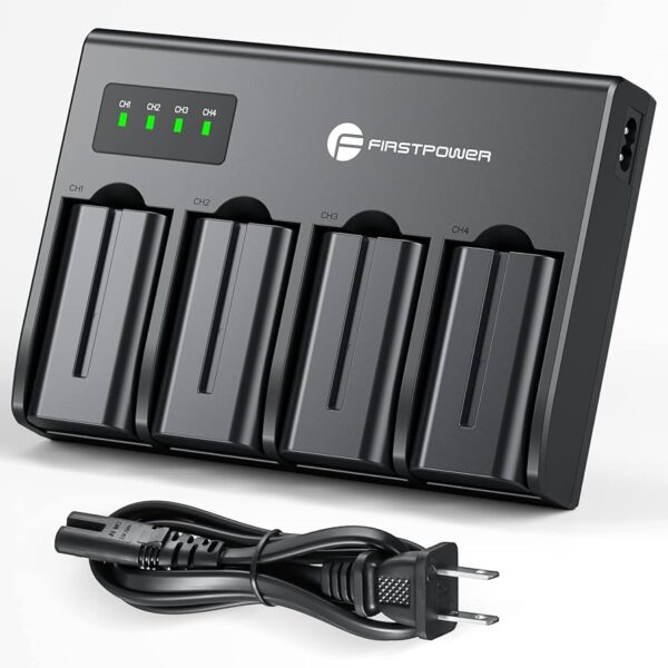 Paquete de 4 baterías NP-F550 -NP F 570 y cargador de 4 canales